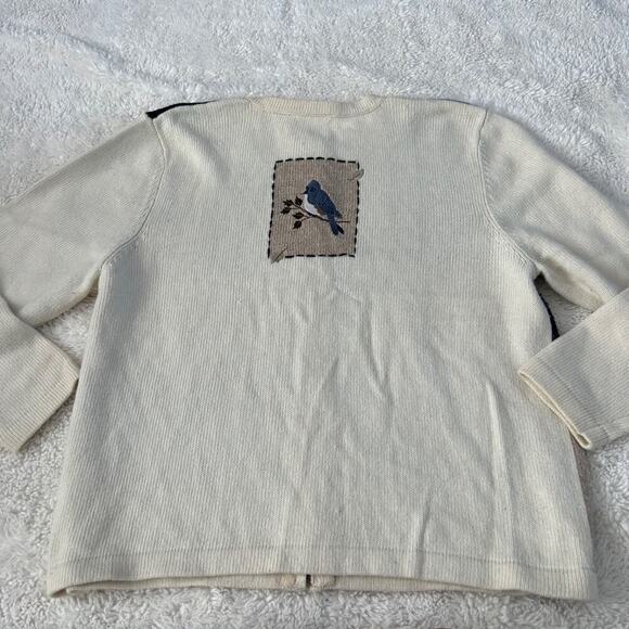 Croft & Barrow Womens Cream Knit Bird Embroidered Sweater Sz 1XL Cottage Costal - Picture 2 of 5
